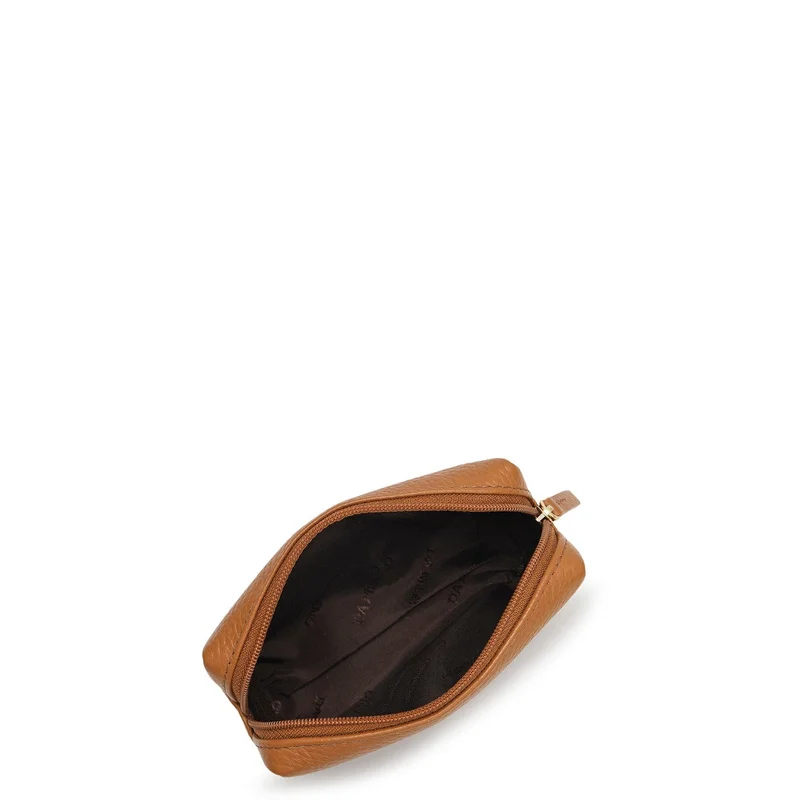 Da Milano Caramel Wax Leather Vanity Pouch - Caramel  | Best Price UAE